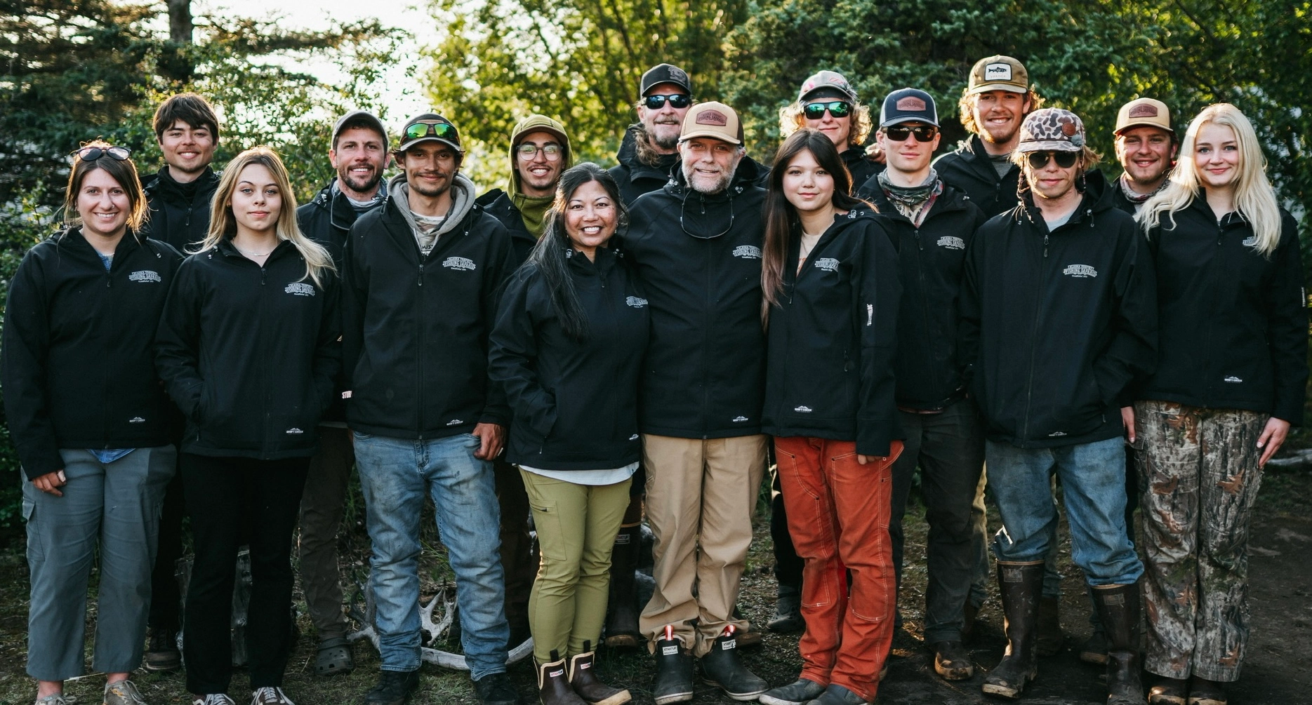 The full ATFS crew — guides, cooks, and staff at Alaska Trophy Fishing Safaris
